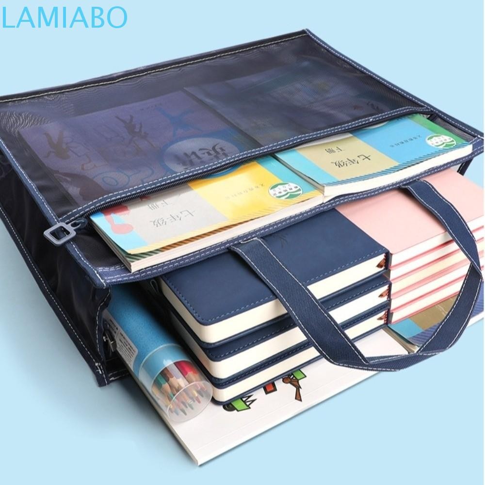 LAMIABO กระเป๋าซิป, A3 Creative Document Book Bag, ทนทานผ้าใบความจุขนาดใหญ่พร้อมที่จับ Multi-layer แ
