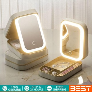 Cosmetic Bag And Folding Mirror With Led Light Portable Cosmetic Mirror Dressing Case Makeup Box