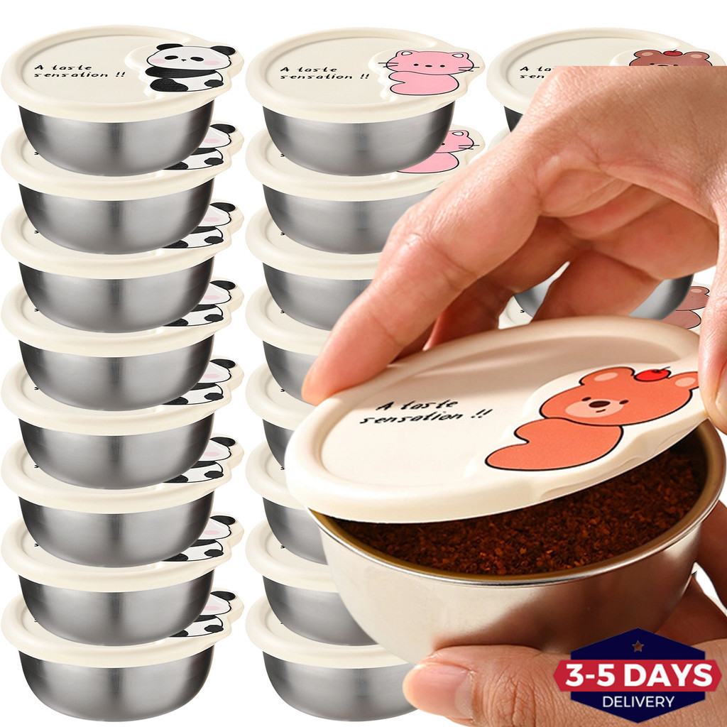 [จัดส่ง 3-5 วัน]1/2/3ชิ้น- ถ้วยน้ําจิ้มออกแบบการ์ตูนน่ารัก170มล,แบบพกพา304ฝาป้องกันการรั่วสแตนเลส,ภาชนะเครื่องปรุง หน้า อาหาร-ปลอดภัยสําหรับปิกนิกอาห