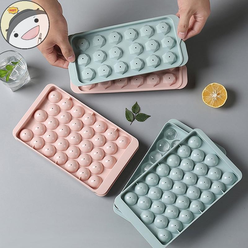 Lanf 1 PC 3D ถาดกลมพร้อมฝาปิดพลาสติกทรงกลมสไตล์แม่พิมพ์น้ําแข็ง DIY Mould Ice Maker เครื่องมือห้องครัว EN