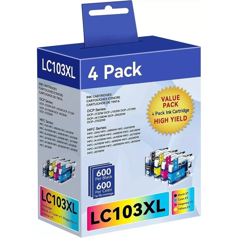 ตลับหมึก 4x สําหรับ Brother LC103 XL MFC-J470DW MFC-J475DW MFC-J870DW J875DW