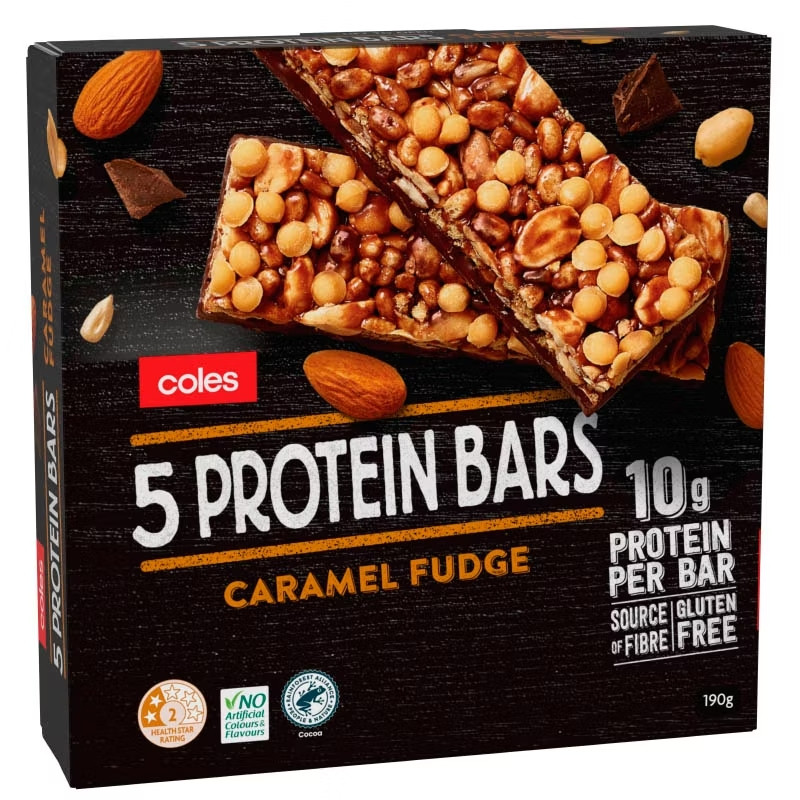 โคลส์ มูสลี่ถั่วผสมคาราเมล ชนิดแท่ง 190 กรัม Coles Muesli Caramel Fudge Bars 190 g.