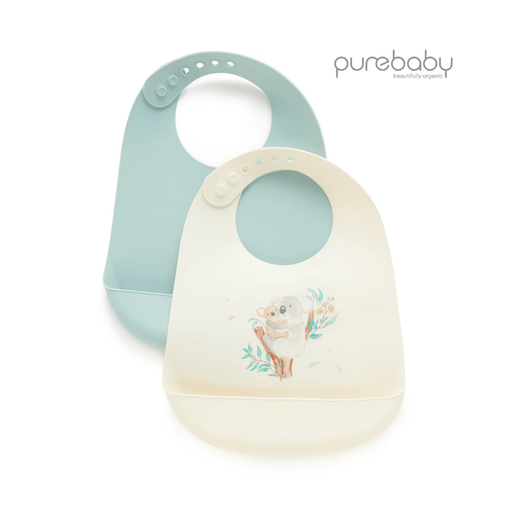 Purebaby Organic Koala Hug 2 แพ็คซิลิโคนให้อาหาร Bib
