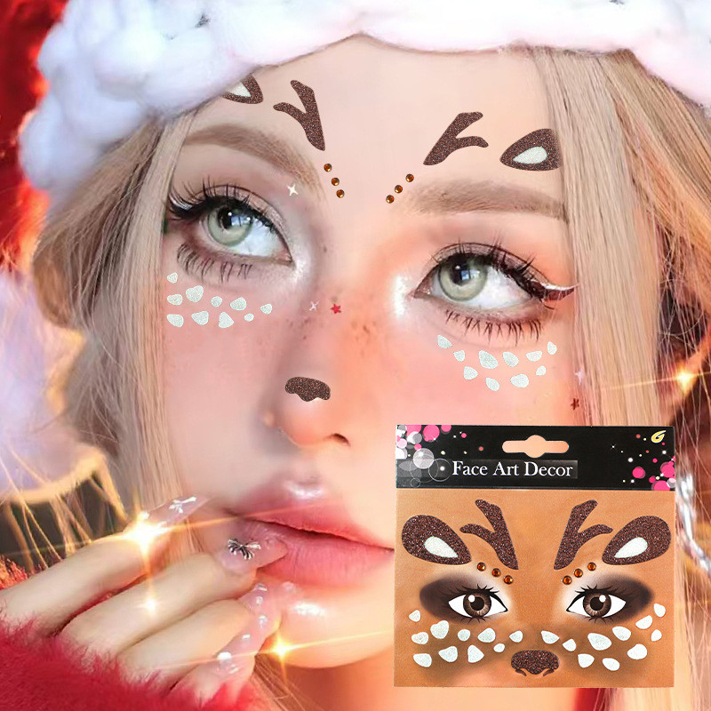 สติ๊กเกอร์หน้าฮาโลวีน สติ๊กเกอร์หน้า น่ารัก สติ๊กเกอร์กวางและแม่มด แต่งหน้าฮาโลวีน แฟชั่นสําหรับผู้หญิง ส่งไวจากไทย