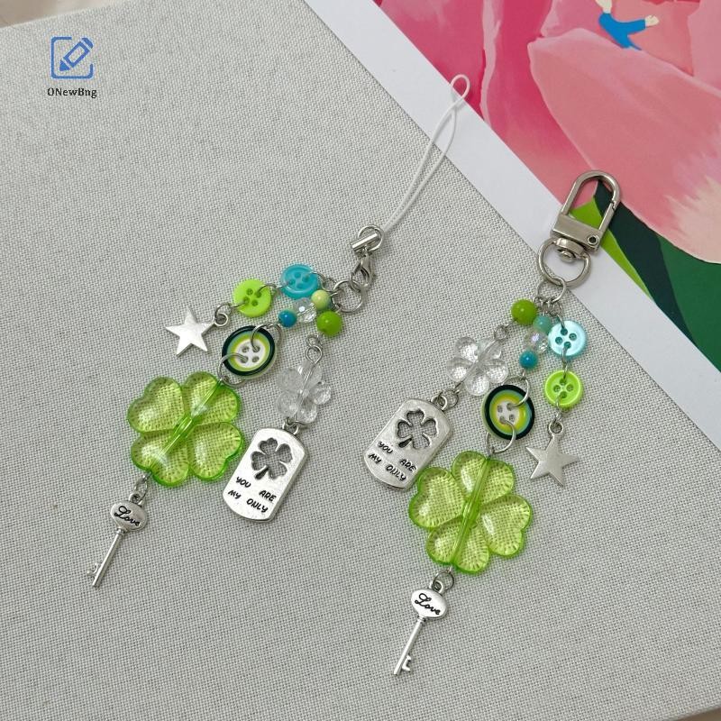ONew 1 ชิ้น Star สีสันปุ่มจี้อะนิเมะสีเขียว Four Leaf Clover คอสเพลย์พวงกุญแจโทรศัพท์ Key CHAIN เครื