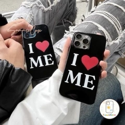 เคสไอโฟน16 เหมาะสำหรับ IPhone 15 11 13 16 12 14 Pro Max XR XS X Max 15 7 11 8 Plus รัก เคสโทรศัพท์สีดำ เคส imd