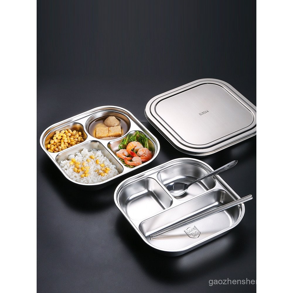 #304不锈钢分格餐盘带盖学生员工食堂成人家用分隔分餐盘碗 YAGE YAGE YAGE YAGE