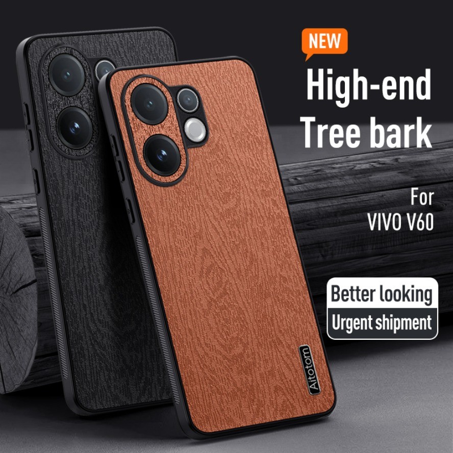 Bark รูปแบบซองหนังสําหรับ Vivo V60 V2511 5G กล้องกันกระแทกปลอกเรียบง่ายสีทึบโทรศัพท์ TPU ฝาหลัง Vivo