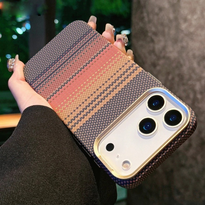 สําหรับ IPhone 17 16 Pro Max 17 Air Case ELVEV Ultra-thin คาร์บอนไฟเบอร์ลาย Texture พร้อมเลนส์โลหะผสม