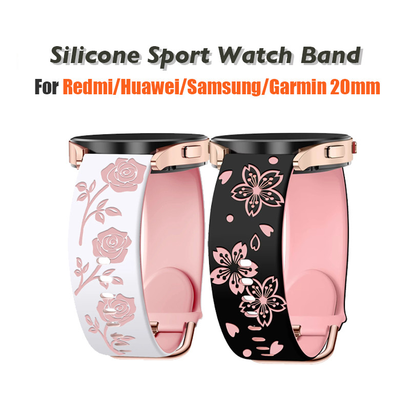 20 มม.ซิลิโคนสําหรับ Garmin Vivoactive 6/5/3 Forerunner 570 42 มม.165 55 245 Venu SQ2 Venu 2 Plus สายรัดข้อมือสมาร์ทสร้อยข้อมือ
