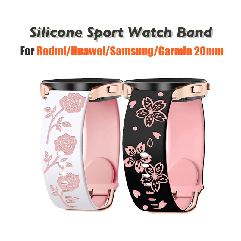 20 มม.ซิลิโคนสําหรับ Garmin Vivoactive 6/5/3 Forerunner 570 42 มม.165 55 245 Venu SQ2 Venu 2 Plus สายรัดข้อมือสมาร์ทสร้อยข้อมือ