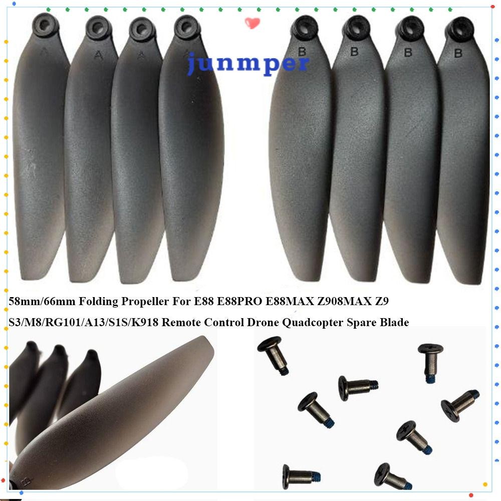 JUNMPER รีโมทคอนโทรล Drone อะไหล่,พลาสติกสีดําพับใบพัด, 58 มม./66 มม.Universal Quadcopter อะไหล่ใบมี