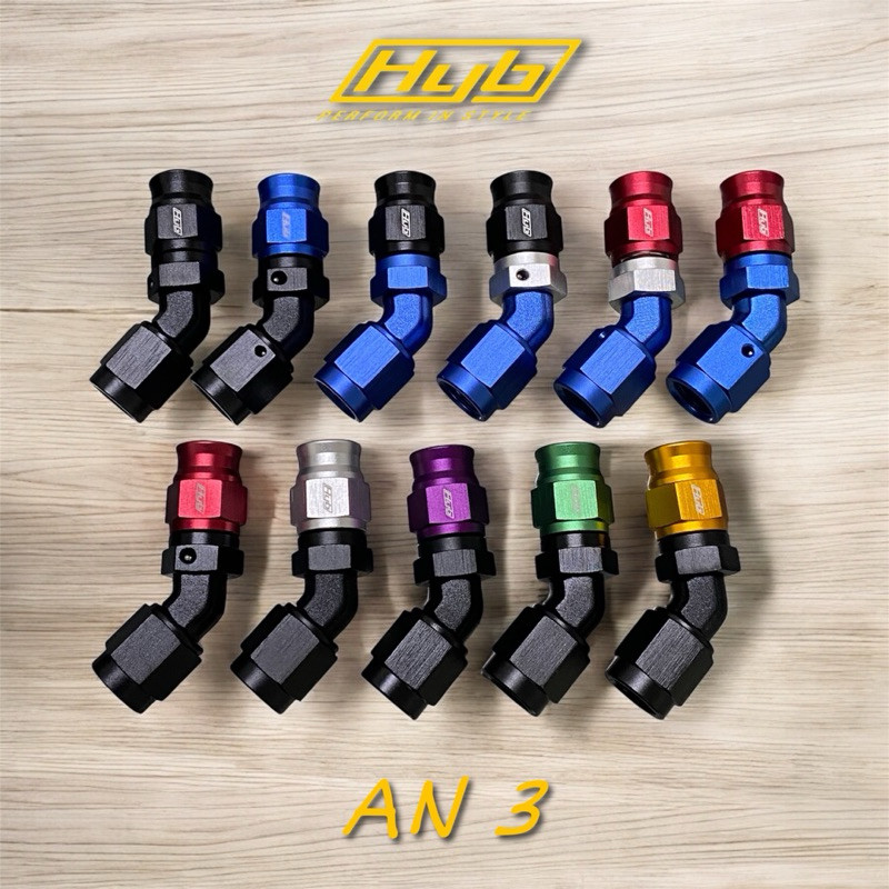 หัวฟิตติ้งHYBแท้100% ขนาดAn3 แบบ45องศา สำหรับเข้าสายเบรค แถมตาไก่ หัวฟิตติ้ง45an3Hyb