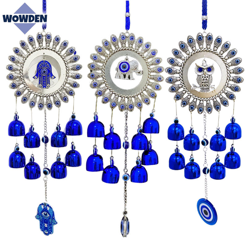 กระดิ่งลม กระดิ่งลมฮวงจุ้ย EVIL EYE ดวงตาปีศาจ สีฟ้า โมบายฮวงจุ้ย ขับไล่สิ่งชั่วร้าย นำโชคดี ตกแต่ง