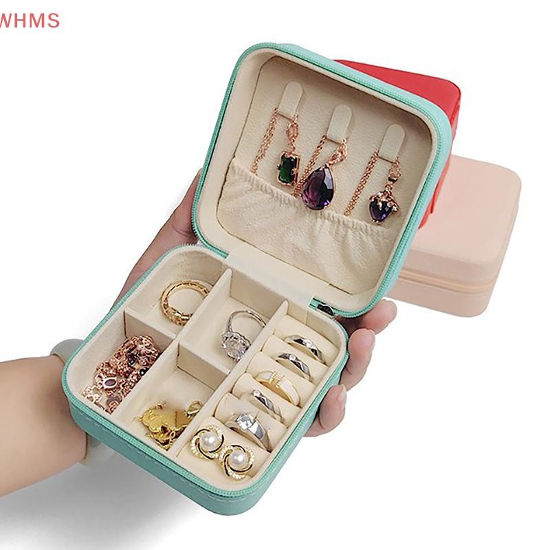 (wms) แบบพกพาเดินทางแสดงเครื่องประดับกรณีกล่องต่างหูแหวนแสดงออแกไนเซอร์กล่องสร้อยคอแหวนแบบพกพากล่องเ
