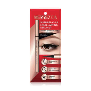 Merrezca Super Black Long-Lasting Eyeliner 0.8g เมอร์เรซกา อายไลเนอร์ หัวเมจิกเส้นเรียวเล็ก.
