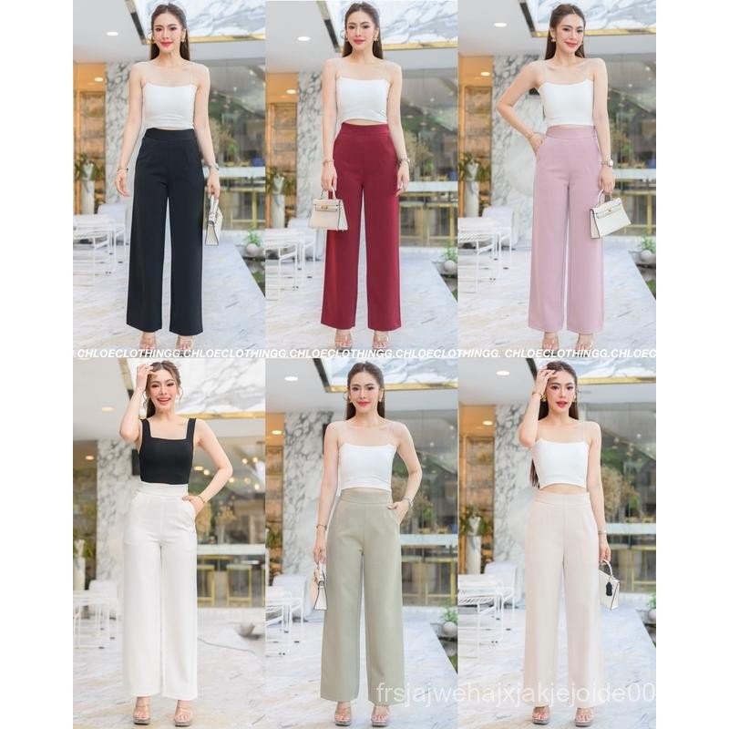 G12 กางเกงผ้าฮานาโกะ ขากระบอกกลาง เอวสูง ซิปข้าง สินค้างานป้าย ไซส์ S-2XL มี 6 สี ผู้หญิง เสื้อผ้า C