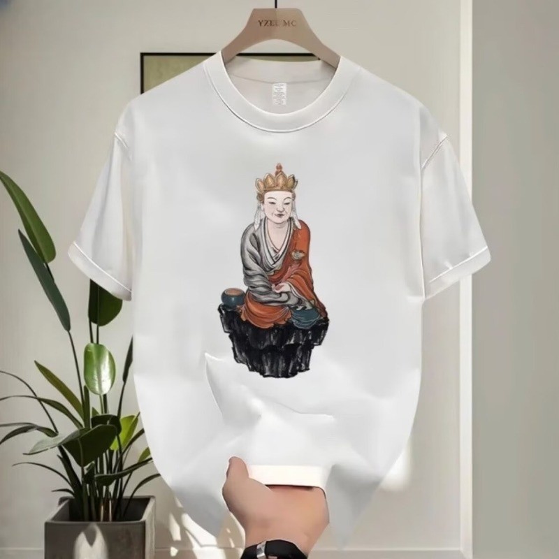 2025 NEW 2025 American Style Trendy Brand Summer New Fun Brick Moving Cat Print Short Sleeve T-Shirt