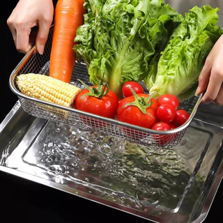 【ได้รับใน 1-3 วัน 🔥】2in1 สแตนเลสตะกร้ากรองถาด Drainer อาหารกรองทอดพร้อมถาด Cooling Rack French Fries ตะกร้าตาข่ายท่อระบายน้ําตะกร้ากรองน้ํามันถาดขนมทําอาหาร