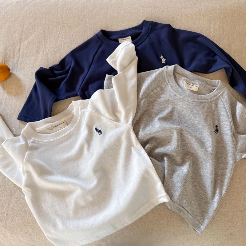 ฤดูใบไม้ผลิฤดูใบไม้ร่วงเด็กสบายๆสีทึบปักลายเสื้อยืดเสื้อเด็กทารกแฟชั่น All-Match Top - รูปที่ 2