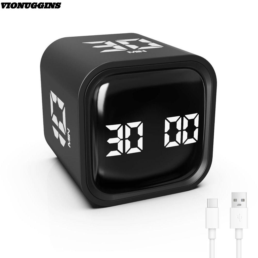 VIONUGGINS Pomodoro Timer, 3 ปริมาณปรับหมุนจับเวลา Digital Cube Timer,ที่กําหนดเองนับถอยหลัง 5/10/30