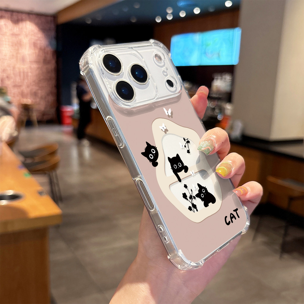 เหมาะสําหรับเคสโทรศัพท์ iPhone17 สไตล์ใหม่ 17air โปร่งใส 16 แมวดําตัวน้อย ip17 หญิง 14 น่ารัก 17pro 