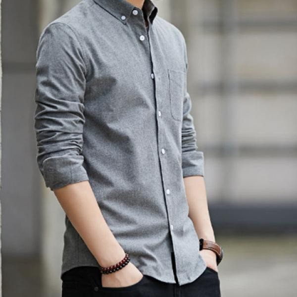 เสื้อเชิ้ตสแล็กฟิตสไตล์เกาหลี หลายสี (ขาว, ดำ, น้ำเงิน, เทา) - รูปที่ 2