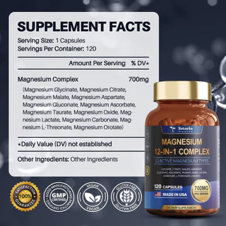 Hot Totaria Magnesium Complex 700mg Magnesium Glycinate อาหารเสริม 12 Active Magnesium สําหรับประสาทฟังก์ชั่นกล้ามเนื้อ Recovery Heart Health Mood ปรับปรุงคุณภาพการนอนหลับ 200g