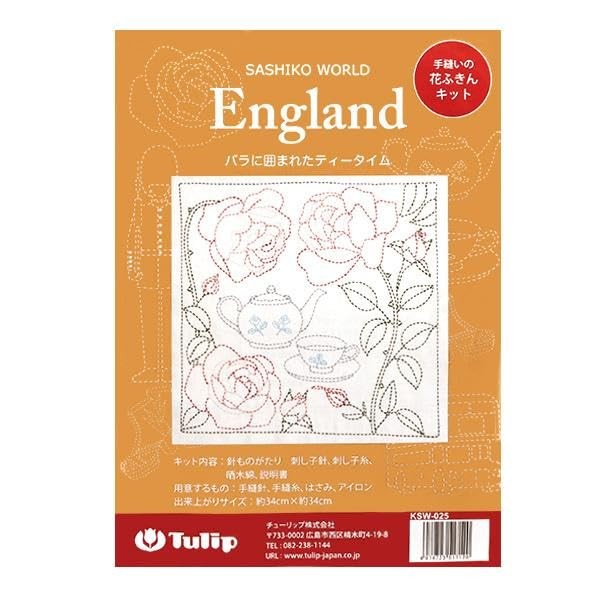Embroidery Kit "Hand-Sewn Flower Cloth Kit SASHIKO WORLD England Tea Time Surrounded by Roses KSW-02