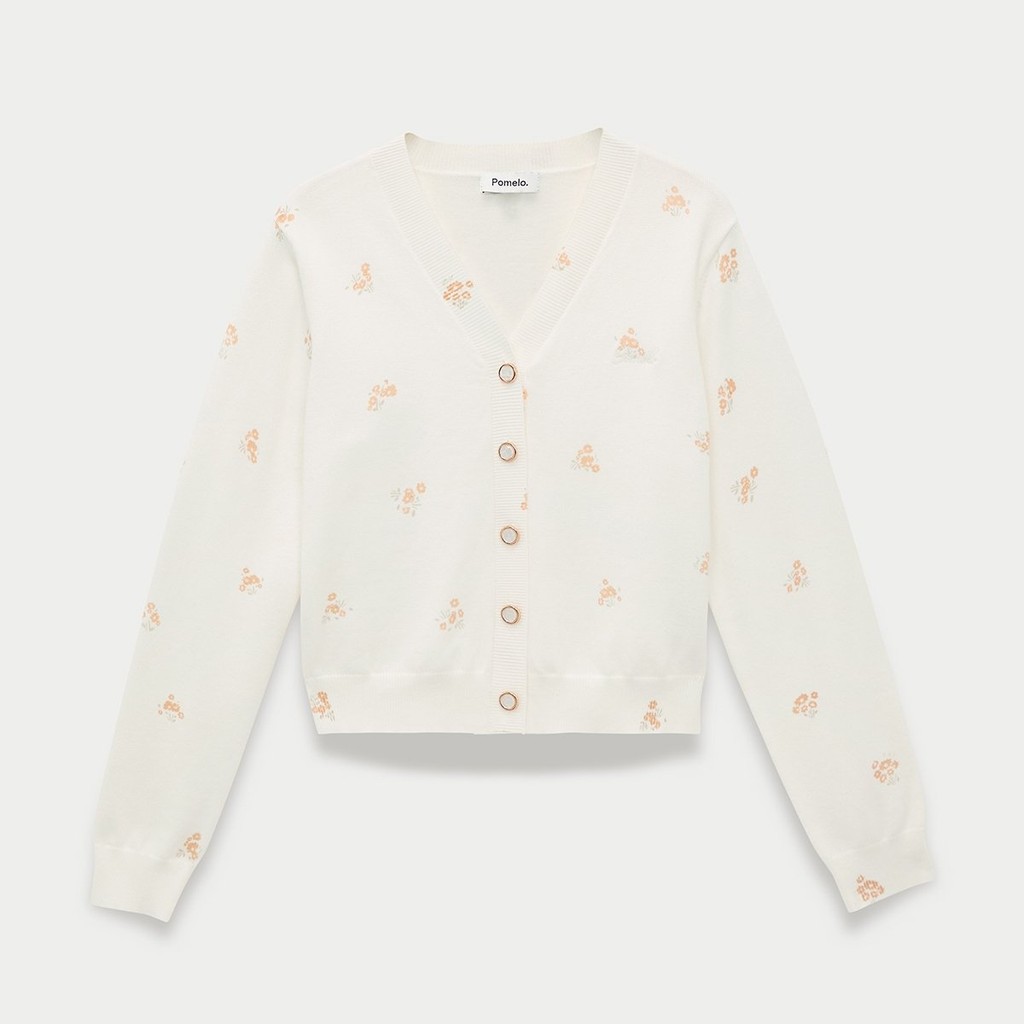 [Pomelo] เสื้อคาร์ดิแกนแต่งกระดุมลายดอกไม้ / Floral Buttoned Cardigan — صورة 5