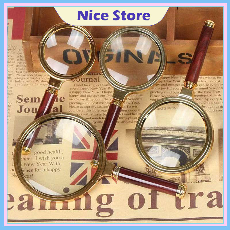 NICE พร้อมส่ง แว่นขยาย สีทอง 90/80/70 มม มีด้ามจับ 10 เท่า อ่านหนังสือ หนังสือพิมพ์ วินเทจ แว่นตาขยาย