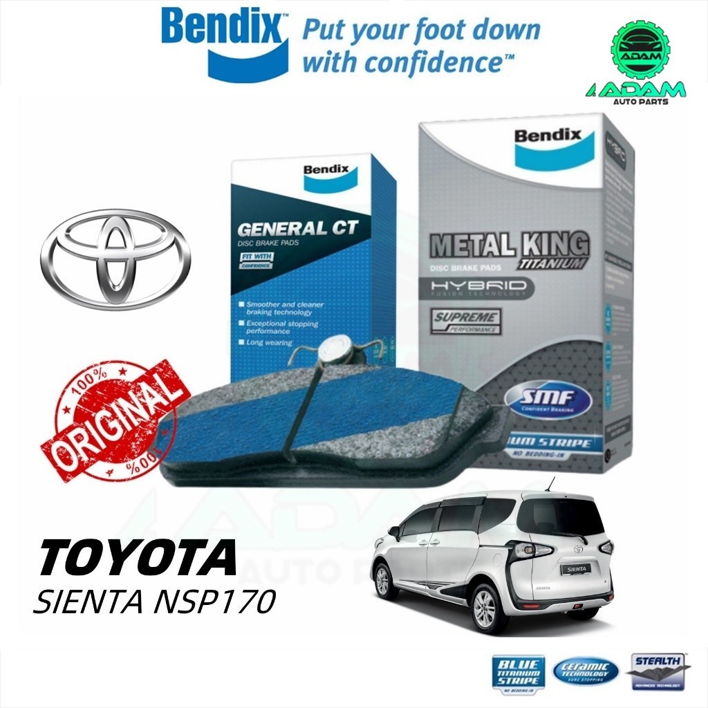 ผ้าเบรค BENDIX Toyota Sienta NSP170 Metal King General CT ผ้าเบรคหน้า