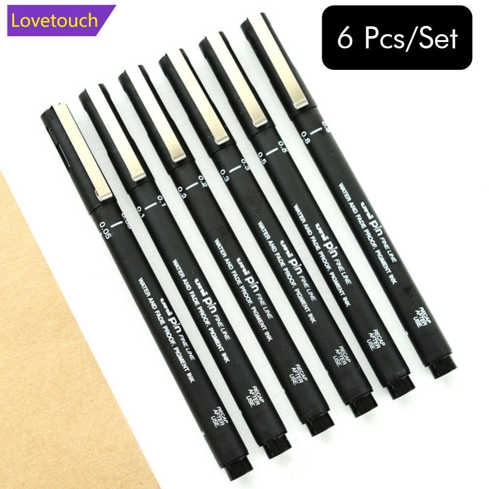 LOVETOUCH 6PCS Uni Pin Drawing Pen Fine Line 005 01 02 03 05 08 ปากกาเข็ม I2J9