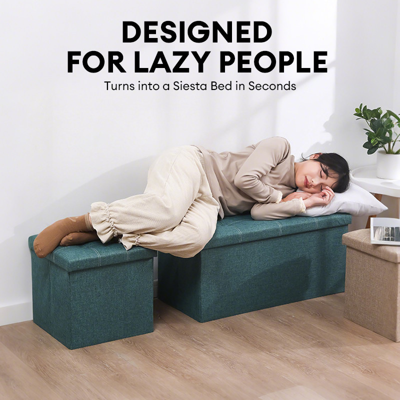 CODเก้าอี้โซฟาทรงสี่เหลี่ยมเรียบง่ายทำจากผ้าฝ้ายลินินอเนกประสงค์พร้อมที่เปลี่ยนรองเท้าและเก้าอี้เก็บของ