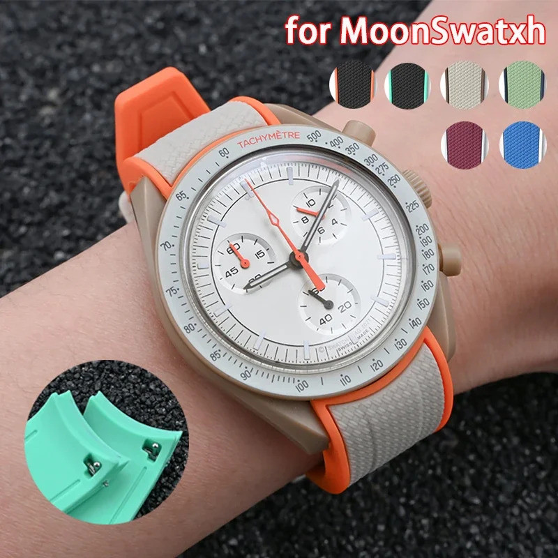 สายซิลิโคนใหม่สําหรับ X Swatch Joint MoonSwatch 20 มม.ปลายโค้งนาฬิกาสร้อยข้อมือสําหรับ Seamaster 300
