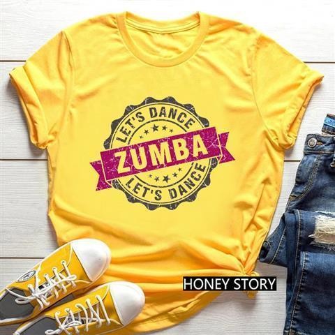 Zumba Zumba Dance Zumba เสื้อผ้าออกกําลังกายการพิมพ์สีน้ําสุภาพสตรีเสื้อยืดสีเหลืองแฟชั่นผู้หญิง Hip