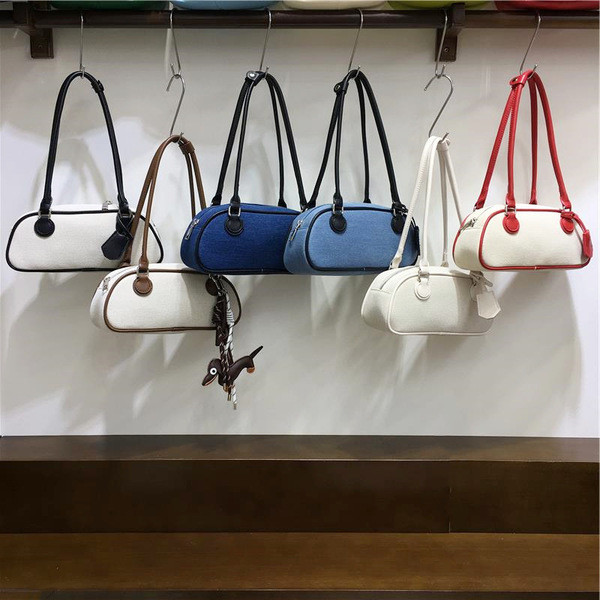 กระเป๋า cecelle perota brand ความรู้สึกของฤดูกาลนี้การออกแบบเฉพาะแสงย้อนยุคสีตัดกันผ้าใบเย็บกระเป๋าโ