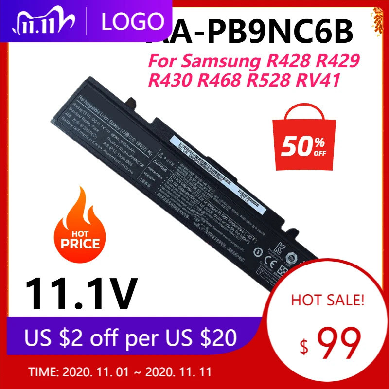 AA-PB9NC6B แบตเตอรี่แล็ปท็อปสําหรับ Samsung R428 R429 R430 R468 R528 RV411 R728 R730 RC410 RC510 RC7