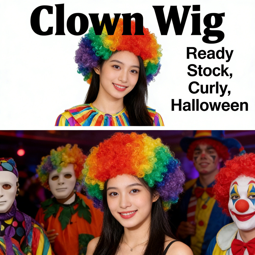 Pallsu Rambut Curly Wigs Halloween Meletup Clown Fashion