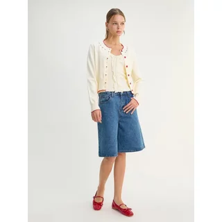[Pomelo] เสื้อคาร์ดิแกนแต่งขอบสีเชอร์รี่ / Cherry Trim Button Cardigan