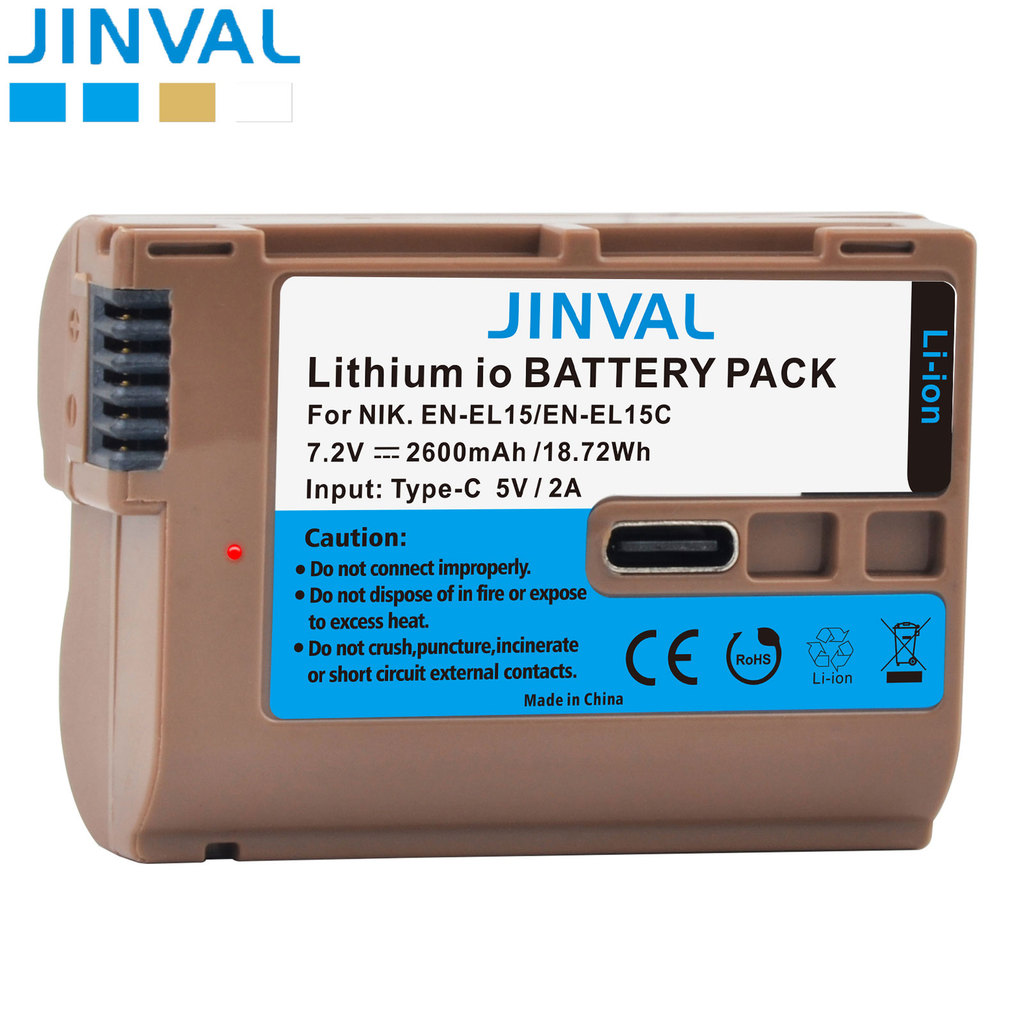 JINVAL EN-EL15C แบตเตอรี่ 2600mAh Type-C อินพุต ENEL15C EN-EL15 แบตเตอรี่สําหรับ Nikon Z5,Z6,Z6 II,Z