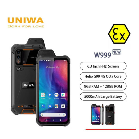 UNIWA W999 ATEX สมาร์ทโฟนกันน้ํา Walkie Talkie 8GB + 128GB 6.3 นิ้ว FHD Andriod โทรศัพท์มือถือ NFC