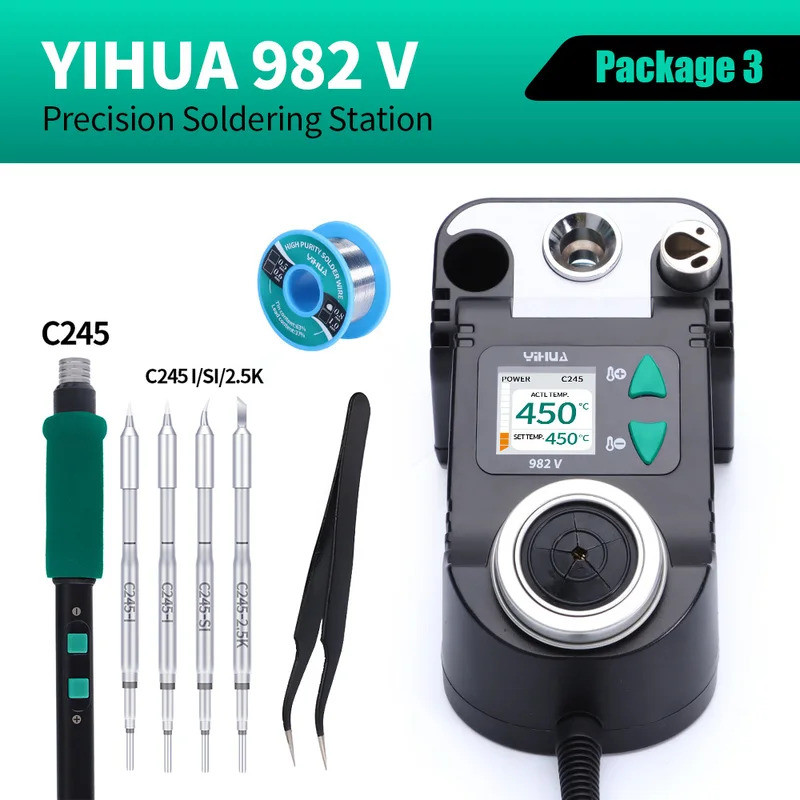 YIHUA 982-V Precision Solder Station พร้อมความร้อนอย่างรวดเร็ว Micro Fine Tip C210 หัวแร้งรีโมทคอนโท