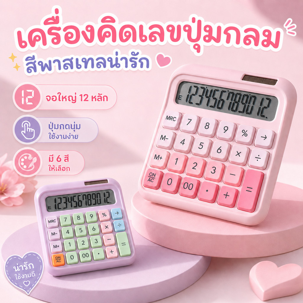🔥จัดส่งจากกรุงเทพ🔥เครื่องคิดเลข 12 บิต สไตล์การไล่ระดับสี การจับคู่สีโดปามีน คีย์บอร์ดเชิงกลทรงสี่เหลี่ยม