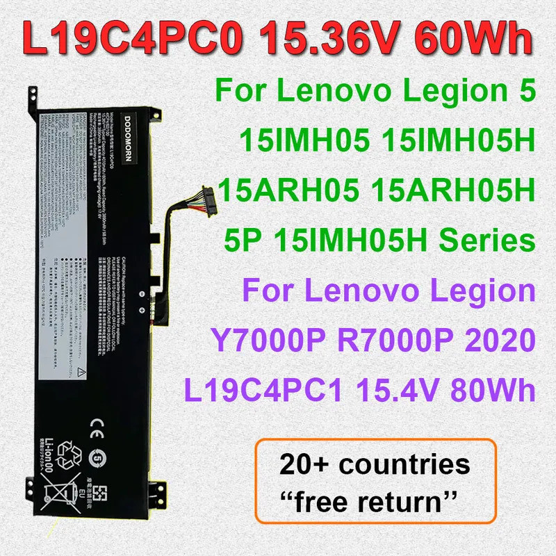 แบตเตอรี่แล็ปท็อป L19C4PC0 L19C4PC1 สําหรับ Lenovo Legion Rescuer Y7000P R7000P 2020 5-15IMH05 5-15A