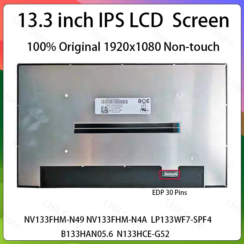 13.3 นิ้ว IPS แล็ปท็อปหน้าจอ LCD NV133FHM-N49 NV133FHM-N4A LP133WF7-SPF4 LQ133M1JW33 B133HAN05.6 N13