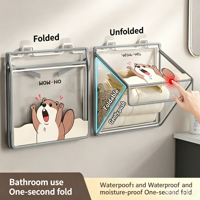 กันน้ํา PU Wall Mount ถุงซักผ้าการ์ตูนแขวนเก็บกระเป๋าสําหรับห้องน้ําเสื้อผ้าสกปรกผ้าเช็ดตัว Organize