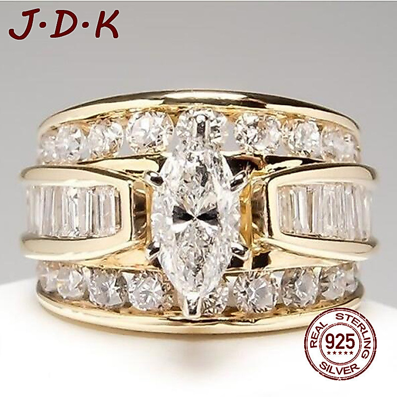JDK 18K Gold Zircon แหวนผู้หญิงแฟชั่นเครื่องประดับเงิน 925