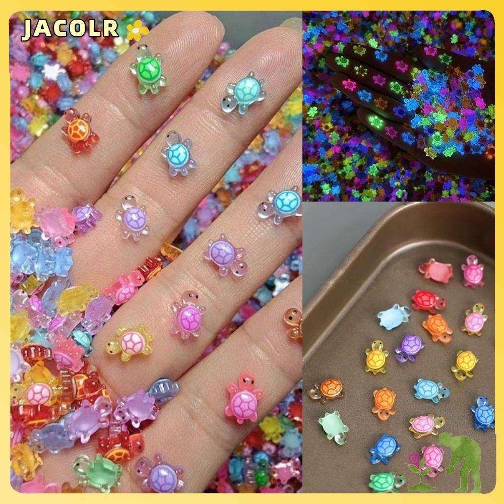 JACOLR 100 ชิ้น Mini เรซิ่นสัตว์, Night Glow Dopamine เต่าเรืองแสงสี, น่ารัก DIY การ์ตูน Miniature Figurines ตกแต่งสวนนางฟ้า