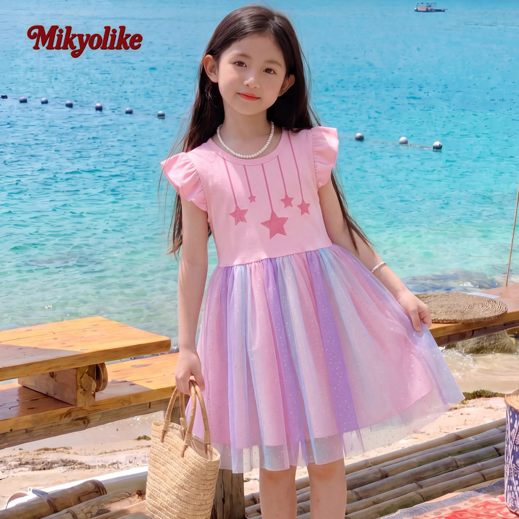 Mikyolike 1-9 ปี สไตล์เกาหลี ชุดไปทะเลเด็กผู้หญิงโต แขนเสื้อระบาย กระโปรงฟูฟ่อง การตัดสี ชุดเจ้าหญิงเด็กผู้หญิง